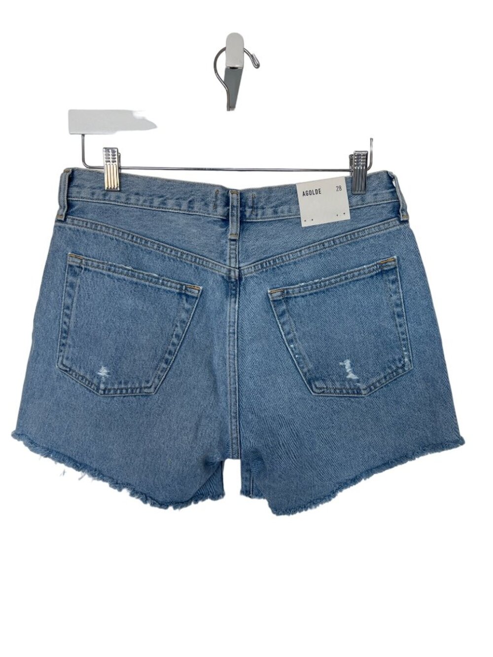 Agolde Parker Swapmeet Color Long Frayed Denim Shorts - Picture 8 of 8